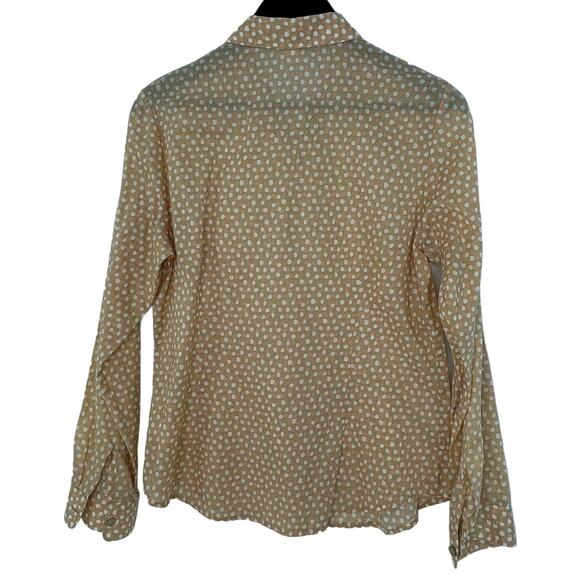 Coldwater Creek No Iron Peach Cream Polka Dot Blouse Small Twee Boho Chic Casual - Picture 2 of 4
